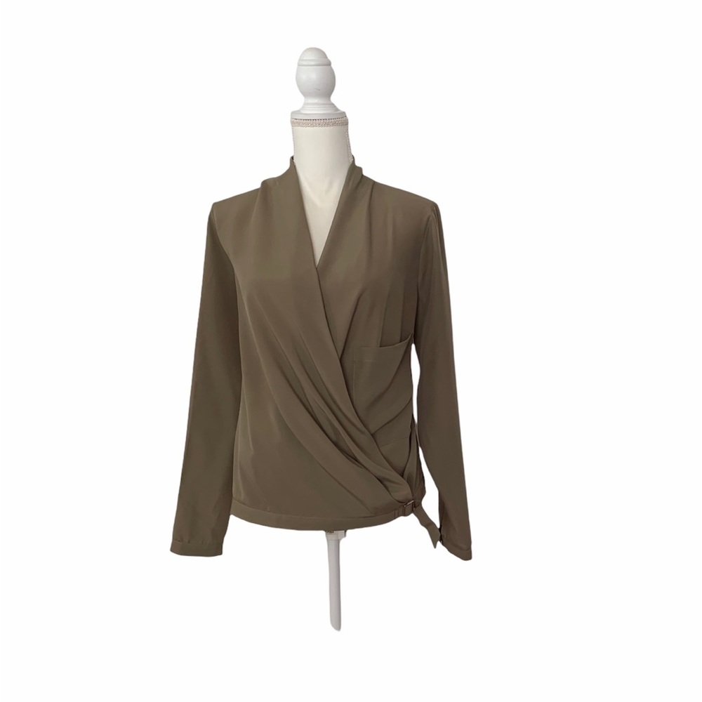 VENUS Olive Green Draped Suplice V Neck Blouse Size Medium